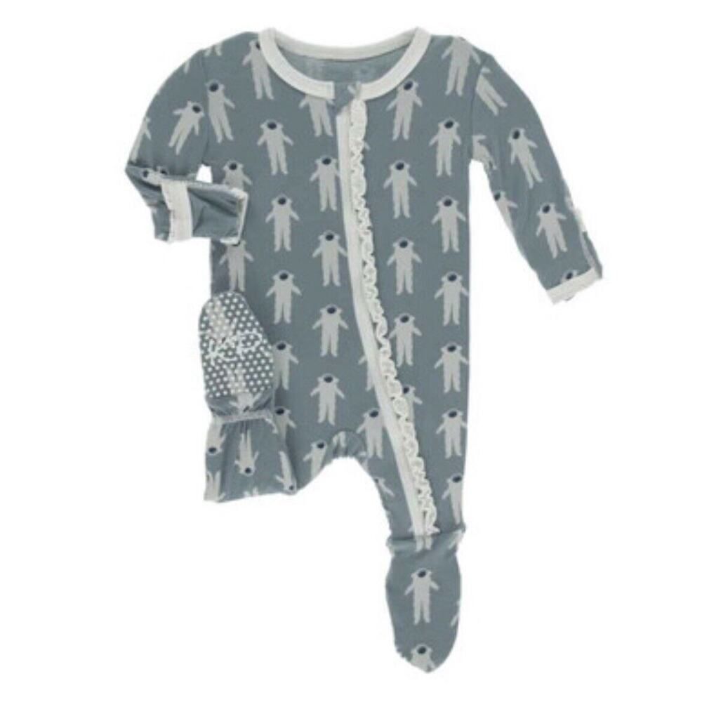 KicKee Pants Footie Zipper Dusty Sky Astronaut Toddler Sleeper Pjs Bamboo 18-24M